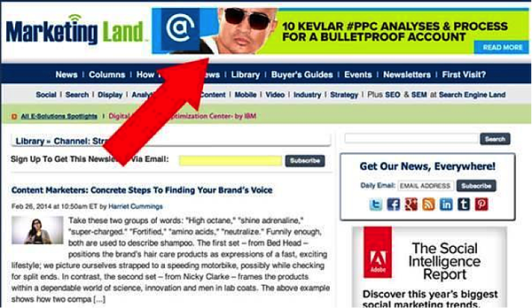 remarketing ad at the top of a page that says 