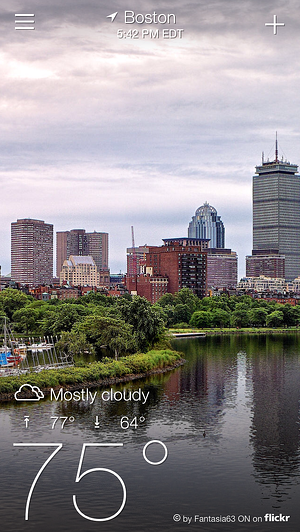 Yahoo! weather app home screen