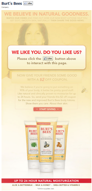 Burts Bees Facebook Fan Page