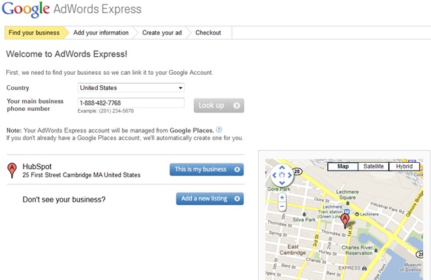 Google Adwords Express Step 1