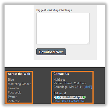 landing page contact information