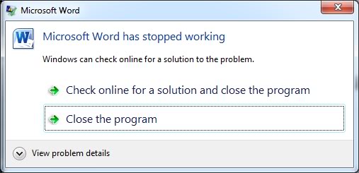 word 2016 crashes when opening document
