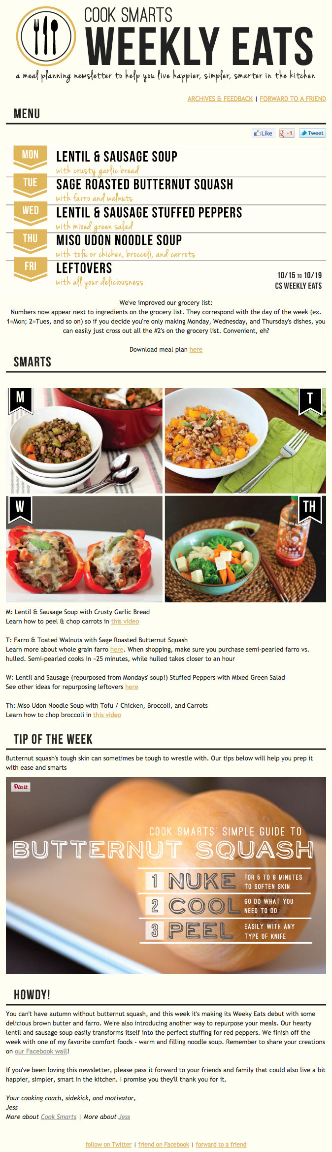 Exemple de campagne de marketing par e-mail par Cook Smarts sur Weekly Eats