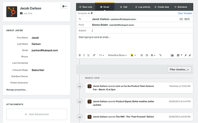 hubspot crm email timeline contact record