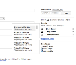 Google Calendar でのイベントの推奨時間の一覧