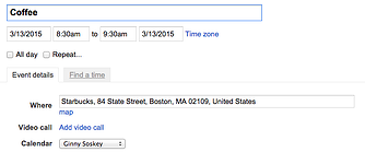Pole w wydarzeniu Kalendarza Google dla miejsca, w którym wydarzenie będzie miało miejsce
