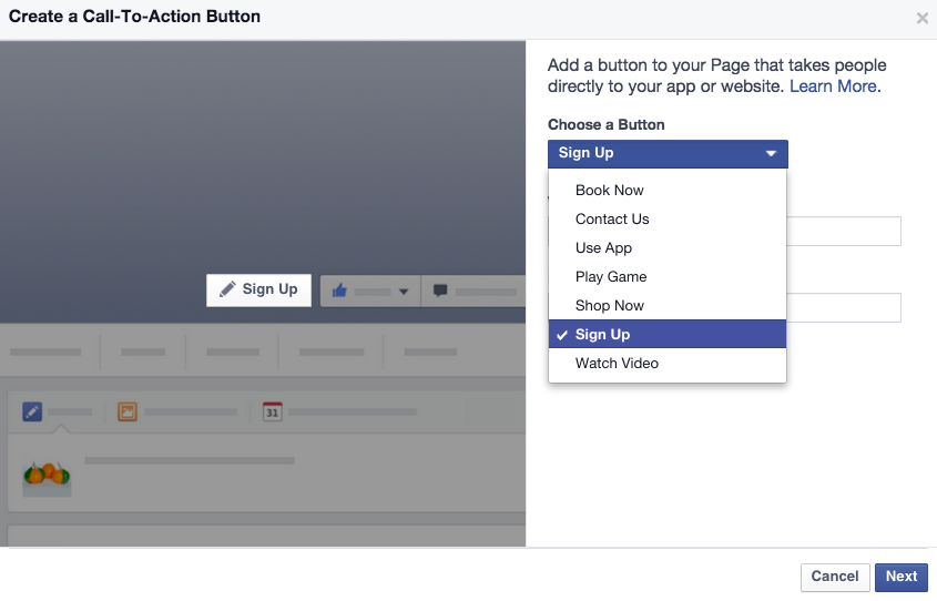 Image result for facebook cta button options