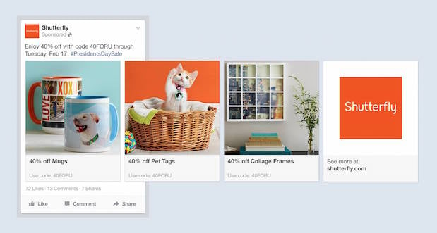 Anúncio multiproduto do Facebook por Shutterfly