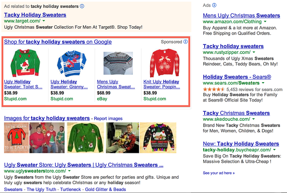 google product listings location on search results