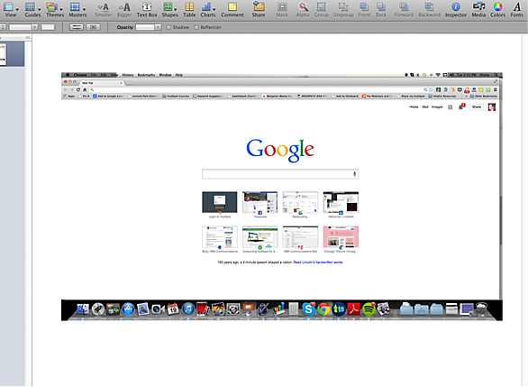 Screenshot of Google homepage pasted in Apple Keynote