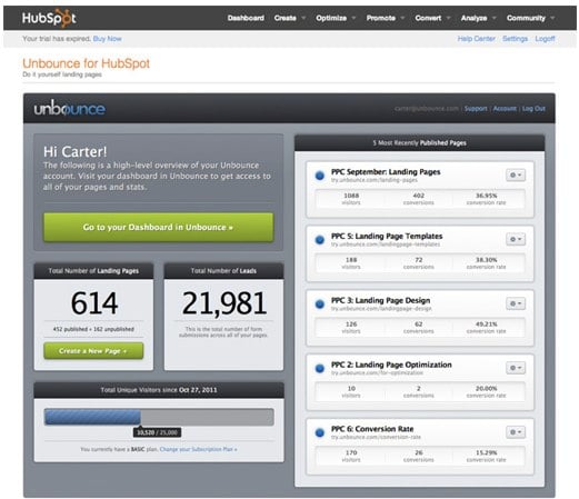 New Conversion App Unbounce in the HubSpot Marketplace