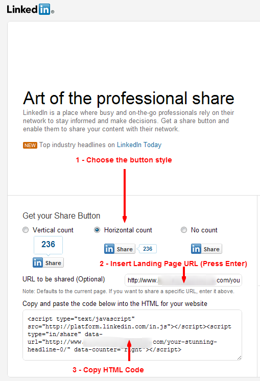 How to insert a LinkedIn Share button on a HubSpot page