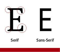 illustration for the difference between serif and sans-serif using the letter E