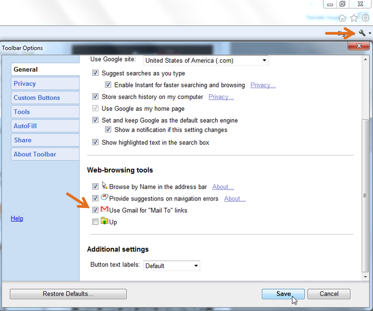 put gmail icon on desktop toolbar