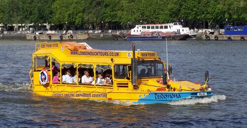 Yellow Duck Tour boat on the water
