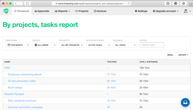 TimeCamp time tracking timesheet