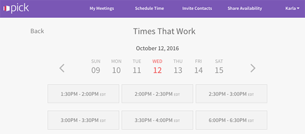 pick meeting app which highlights Times That Work for the user