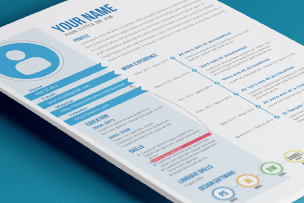 Colorful resume template with blue primary font color