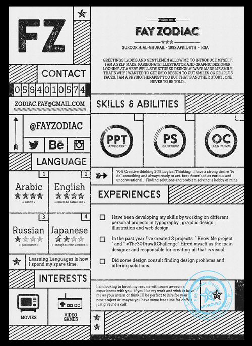 Typography resume template for illustrators and graphic designers