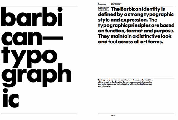 Pautas de tipografía en la guía de estilo del centro de arte y aprendizaje de Barbican 