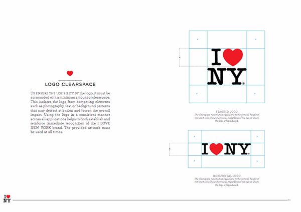 Brand style guide for I Love New York with logo and gridlines