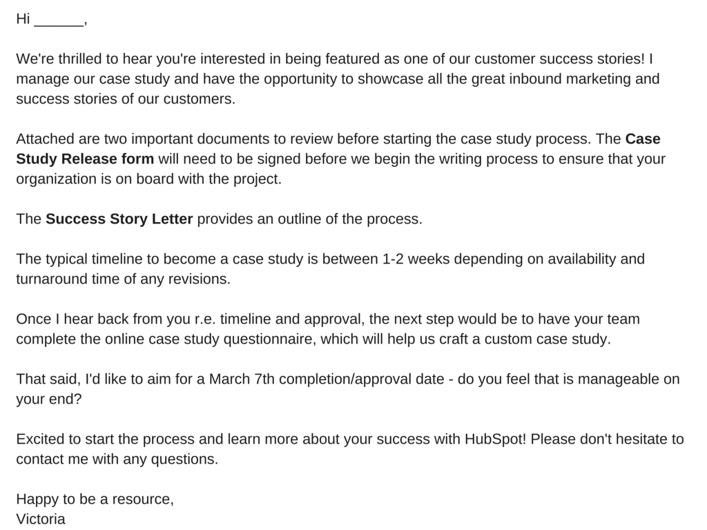 Case study permission email template for sending to a client or subject