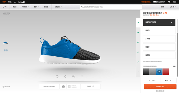 Nike ID website allowing global users to customize shoes
