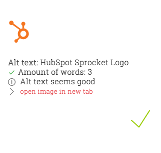 Image strength report for the HubSpot sprocket logo by Varvy, an SEO overview tool 