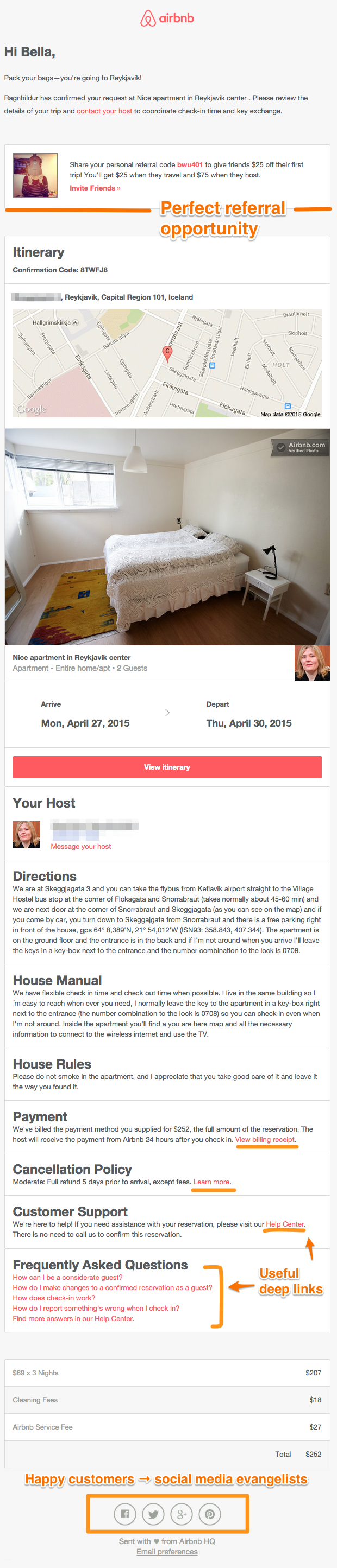 Airbnb's reservation confirmation email