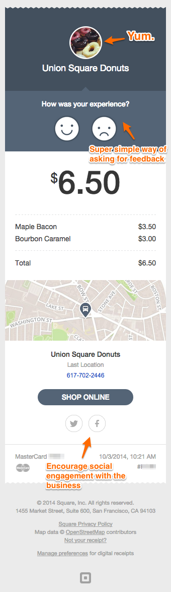 Union Square Donuts receipt email sent by Square