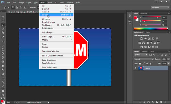 Inverse option in Photoshop