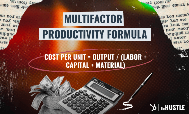 Multifactor productivity formula: Cost per unit = Output / (Labor + Capital + Material)