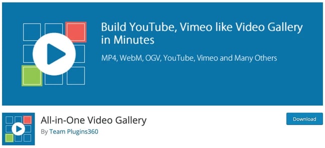 product page for the wordpress gallery plugin all in one video gallery
