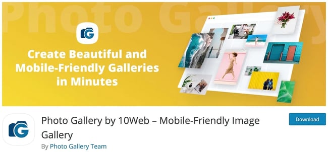 product page for the wordpress gallery plugin photo gallery by 10web