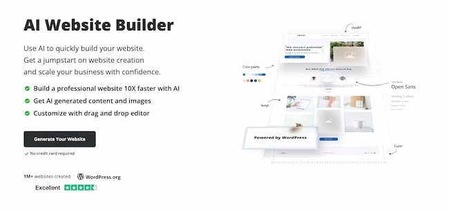 landing page of website builder  10Web AI Website Builder