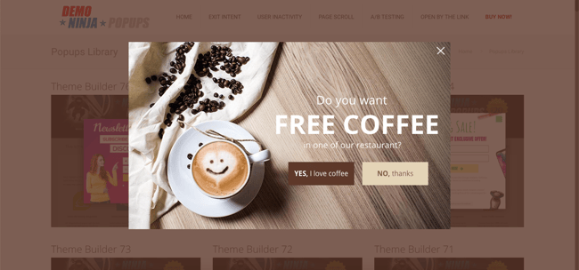 An example of a popup ad created using ninja popups