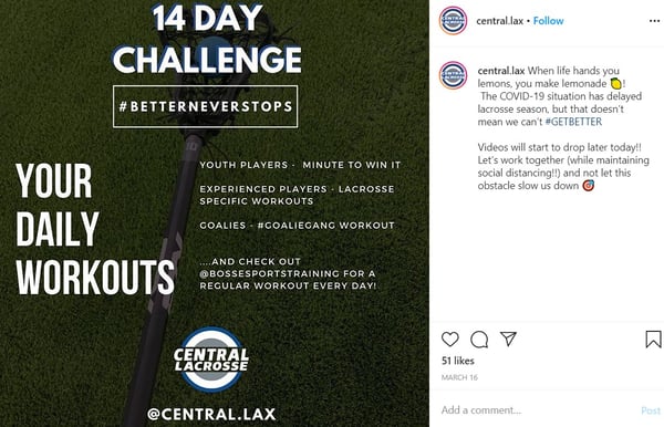 Central Lacrosse challenge contest on Instagram