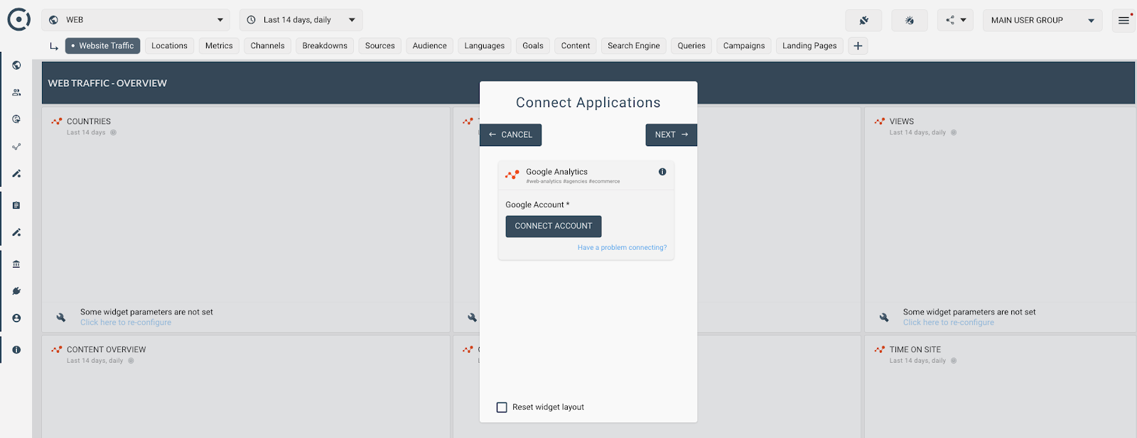 Octoboard Google Analytics Integration window