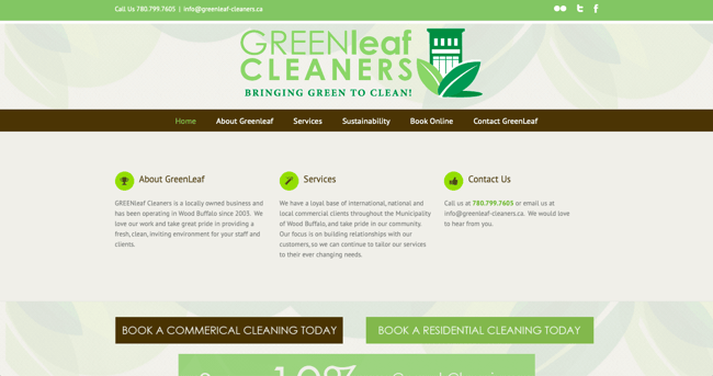 The Green Leaf Cleaners website - avada theme example