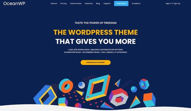 product page for the premium wordpress theme oceanwp