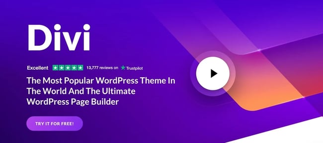 Divi WordPress theme with a purple and orange gradient background