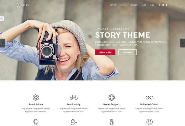 Story WordPress theme with a photographer on the front page