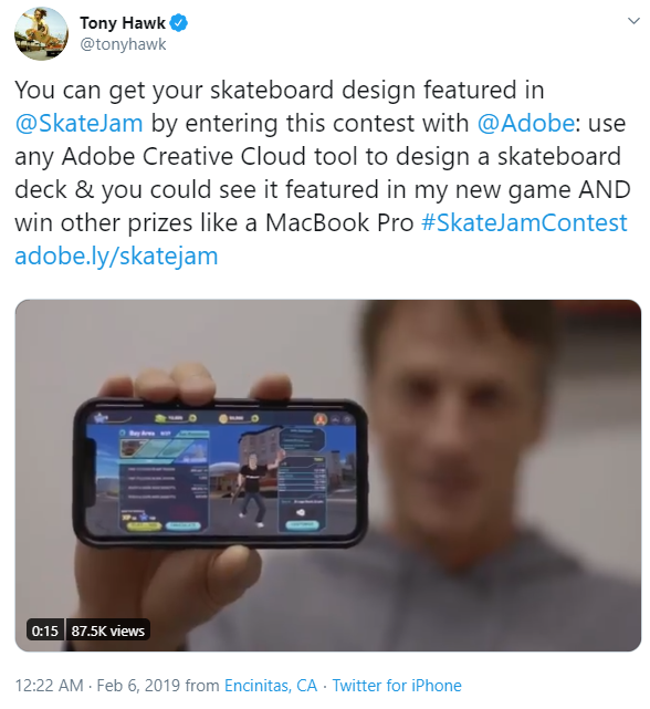 Tony Hawk's creativity contest on Twitter
