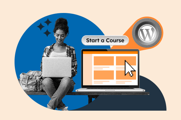 online course wordpress themes: person on their laptop for an online course 