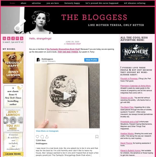The Bloggess is popular WordPress website example