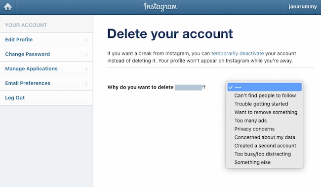 چگونه به عنوان مثال، دسکتاپ اینستاگرام را حذف کنیم: چرا می خواهید حساب خود را حذف کنید؟
