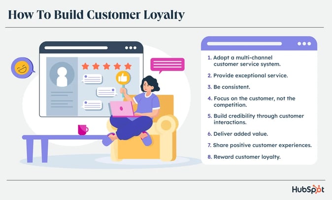 graphic displaying the 8 ways to build customer loyalty