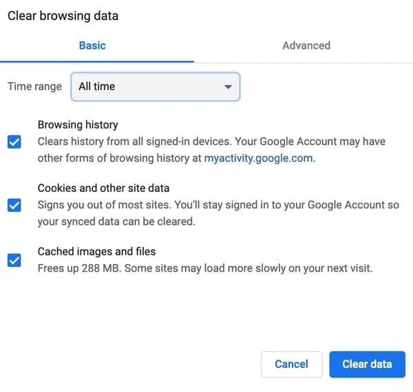 Clearing cached images and files on Google Chrome.