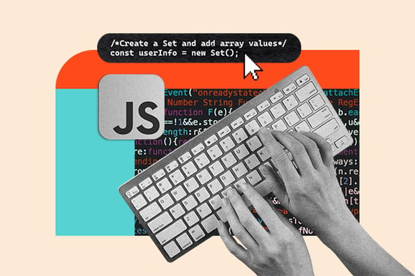 javascript set: image shows a person typing on their computer 