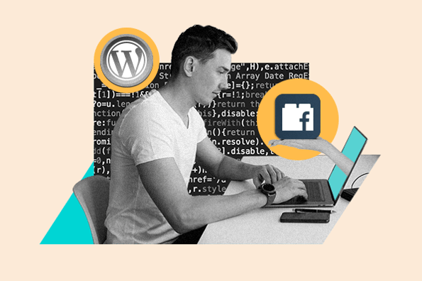 Web developer looking at his Facebook profile after using a Facebook Plugin for WordPress to promote his business's web content